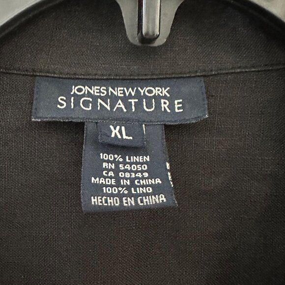 Jones New York Signature XL Black 100% Linen Button Down Shirt With Roll Tab Sle - Picture 3 of 6